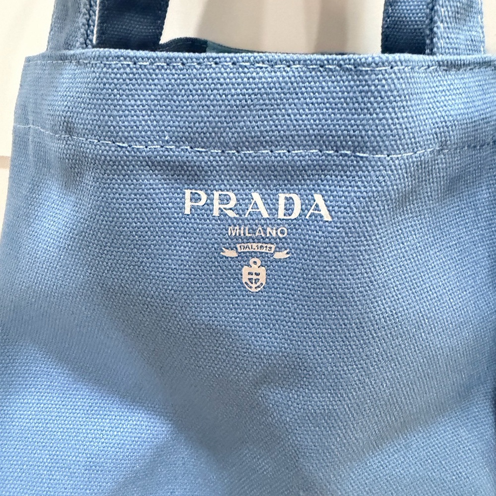 Prada L'Homme Blue with Silver lettering Mini Canvas Tote | New in Box - Picture 6 of 7